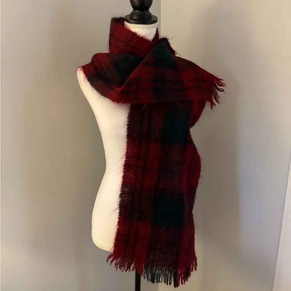 Scottish Scarf Highland Home Industries Mohair & Wool Red & Green Plaid Scarf